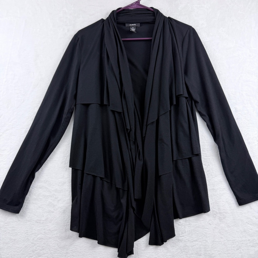 Alfani Cardigan Draped Tiered Open Front Black Size M